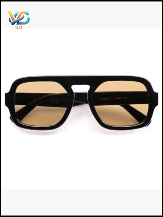 Retro Square Aviator Sunglasses 70s Vintage Trendy Flat Top Rectangle Sun main image 6